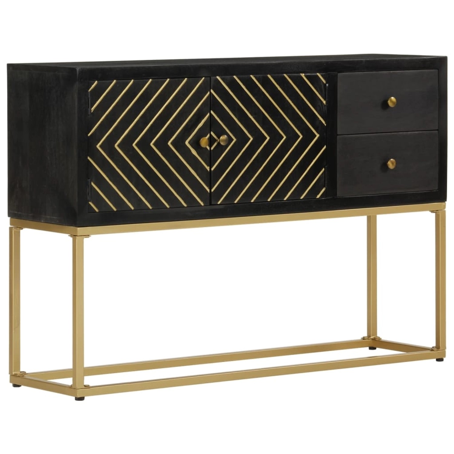 vidaXL Sideboard Schwarz und Golden 110x30x75 cm Massivholz Mango 353912 günstig online kaufen