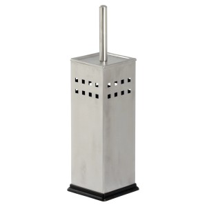 WC-Bürste Panay: Eckiger Edelstahl-Behälter mit Lochmuster und schwarzem Standring.