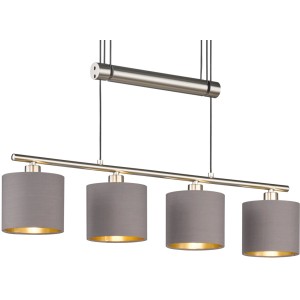 Trio Pendelleuchte Garda Taupe, 4-flammig, höhenverstellbar, Stoffschirm taupe/goldfarben, für Esszimmer.