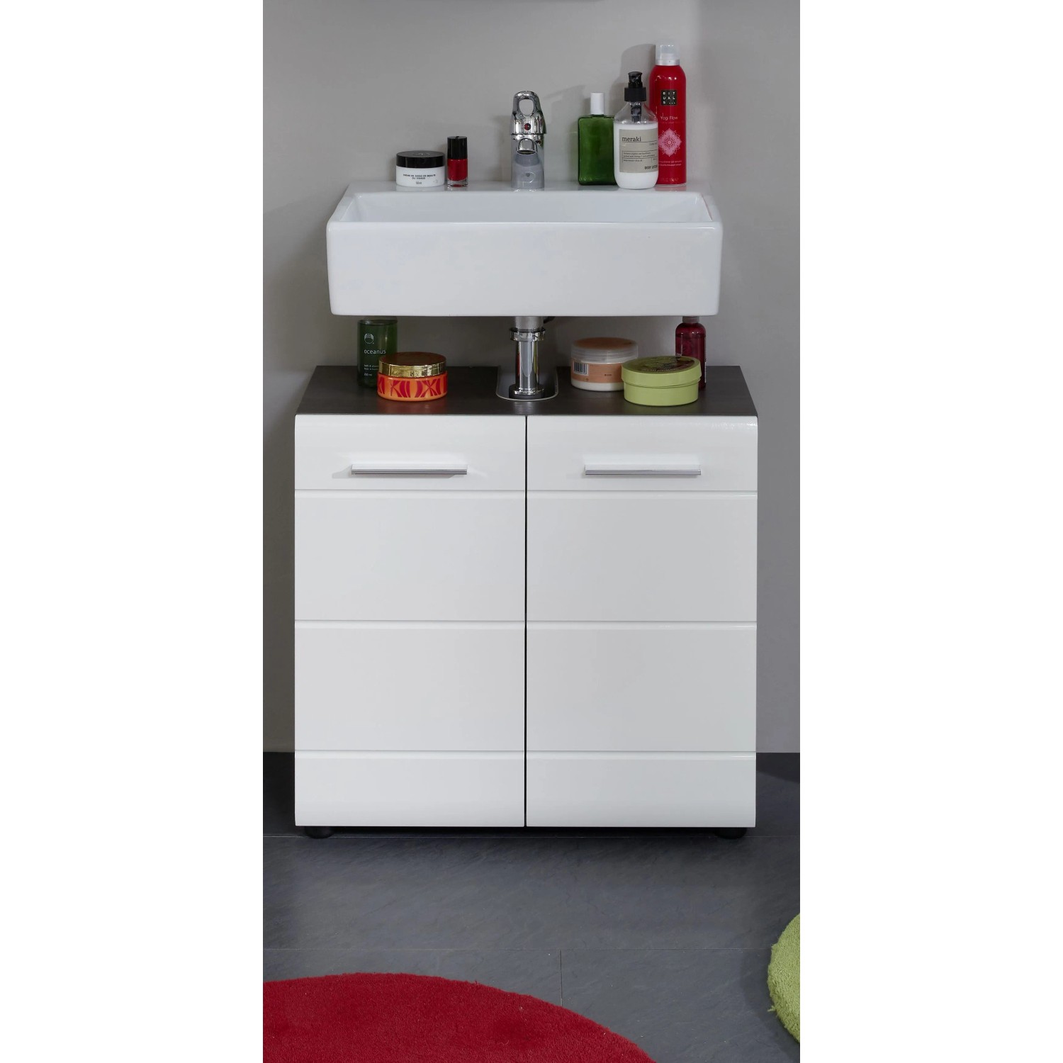 Trendteam Waschbeckenunterschrank LineSkinBD, weiß, 60 cm breit mit zwei Türen.