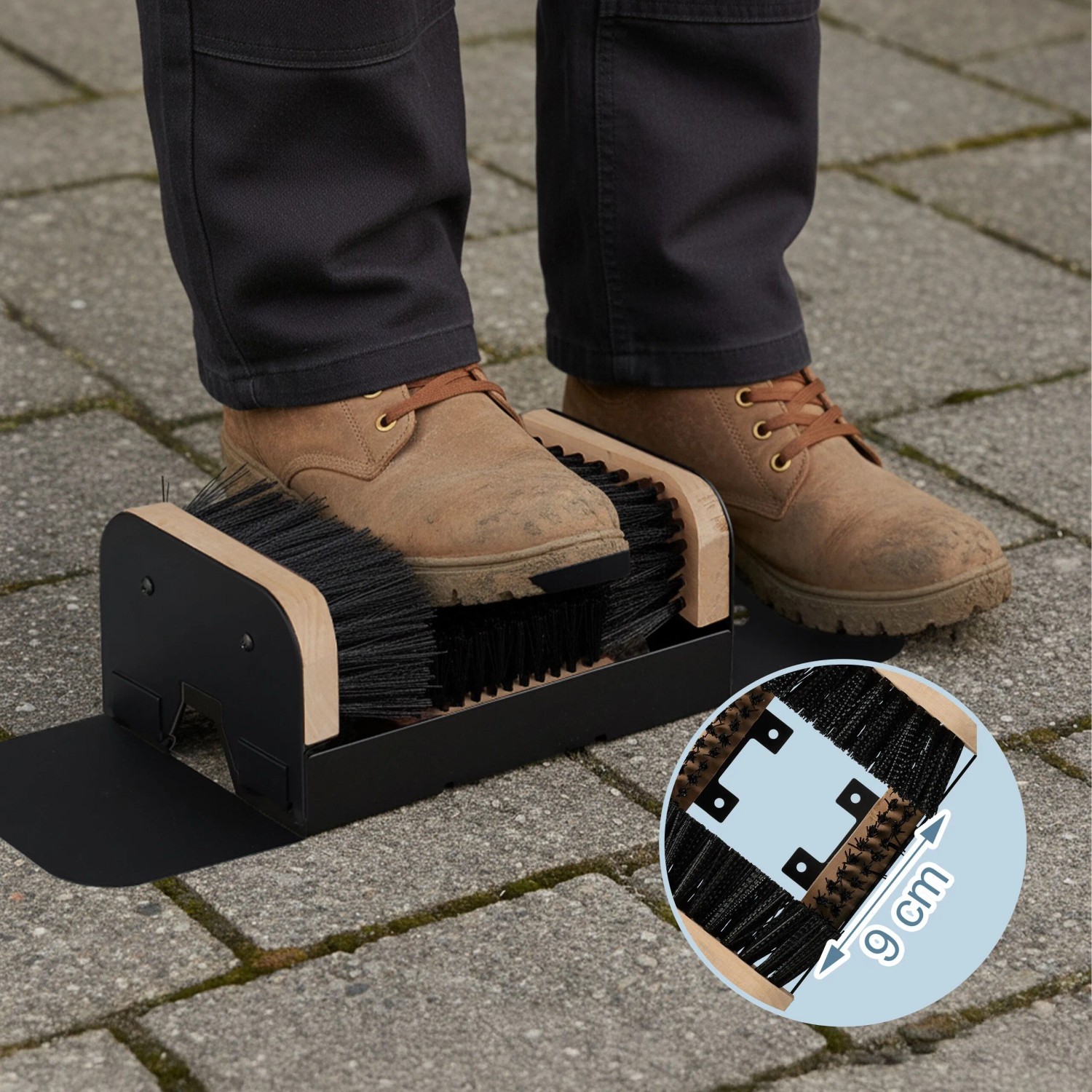Relaxdays Schuhabstreifer Holz Schwarz Natur Rutschfest 11 cm x 23 cm x 15,5 cm 1,6 kg_2