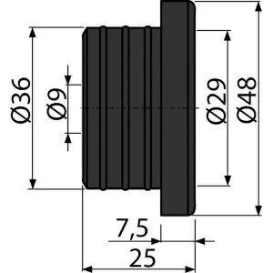 Technische Zeichnung: Alcadrain Gumminippel S0688-ND 36/10, Siphonanschluss mit Maßen.