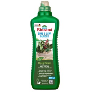Grüne Flasche Blusana Bims & Lava Flüssigdünger 1L für Hydrokultur & Garten.