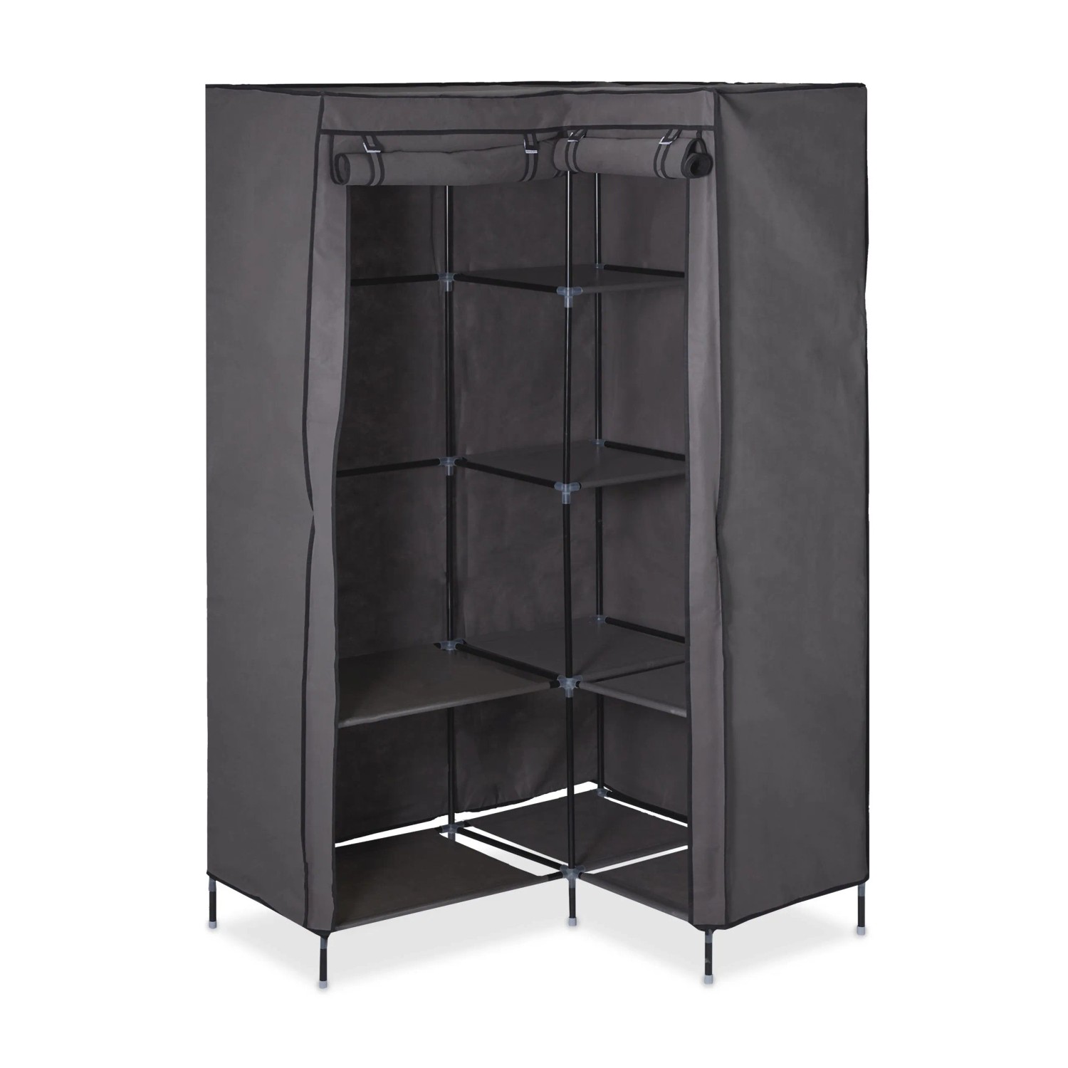 Relaxdays Eckkleiderschrank Stoff Anthrazit Faltbar 169 cm x 100 cm x 83 cm
