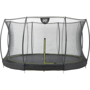 Schwarzes EXIT Silhouette Bodentrampolin (D427cm) mit Sicherheitsnetz.