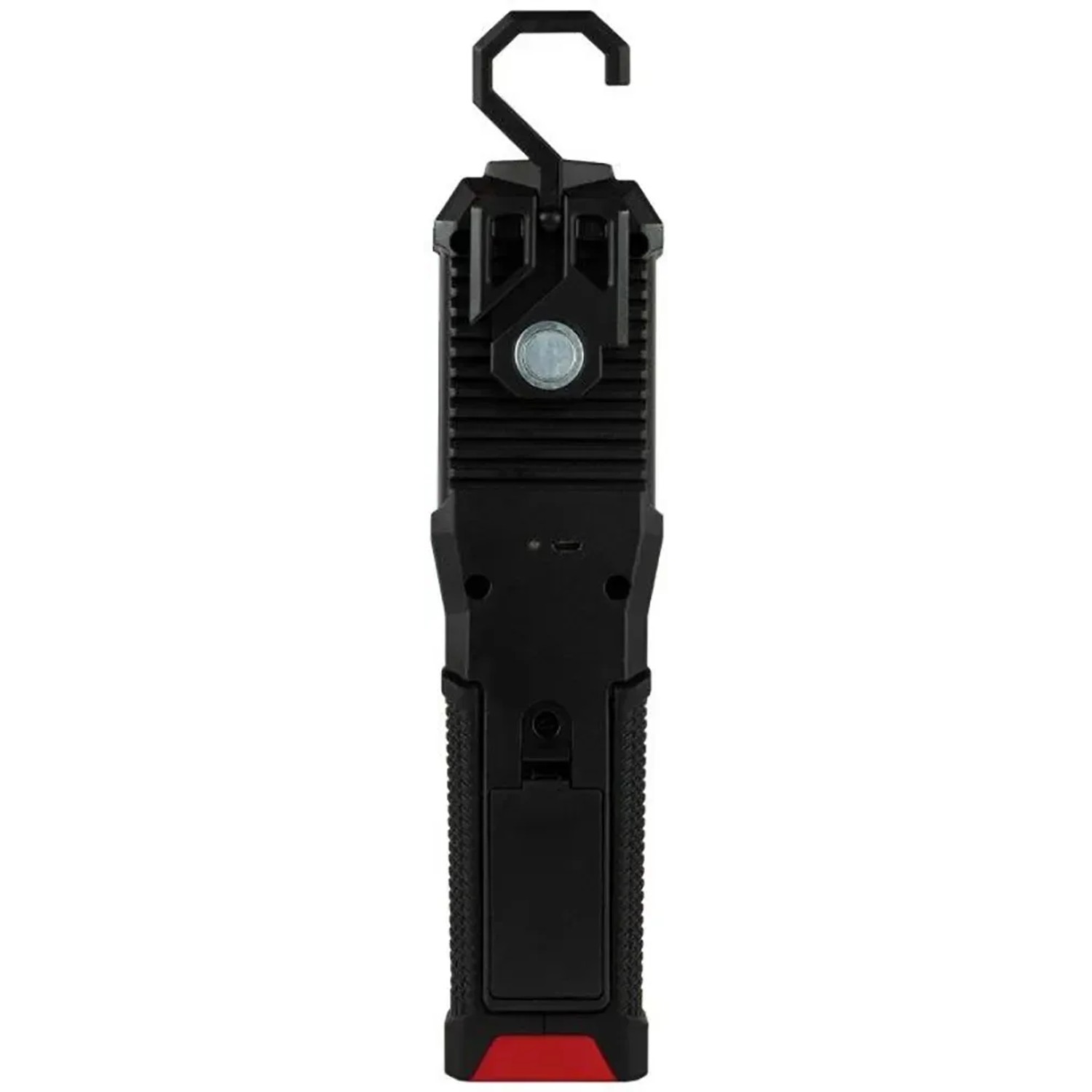 REV Ritter LED-Akku-Handlampe Torch, 400 lm, schwarz-rot, mit Haken und Magnet für flexible Nutzung.