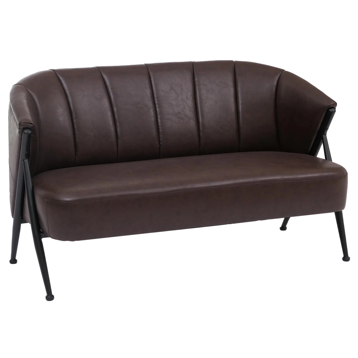 MCW 2er-Sofa P30 Zweisitzer Retro Industrial Metall Kunstleder Dunkelbraun