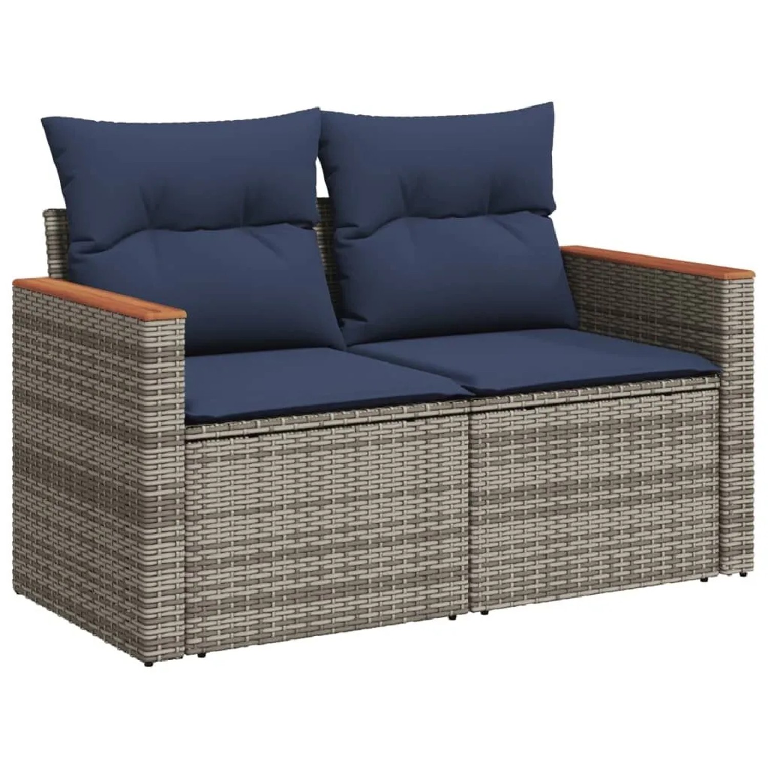 vidaXL Gartensofa mit Kissen 2-Sitzer Grau Poly Rattan 366159