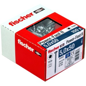 Fischer PowerFast II Holzschrauben, 5x50 mm, 100 Stück im Karton.