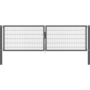 Doppeltor Flexo Plus, 400x120 cm, anthrazit, mit Doppelstabmatten-Füllung und Pfosten. Gartenzaun-Tor.