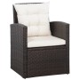 Sessel aus braunem Rattan mit cremeweißen Polstern, Teil des vidaXL Garten-Lounge-Sets.