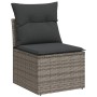 Graues vidaXL Gartenmöbel-Set: Einzelsofa aus Rattan mit dunklen Kissen.