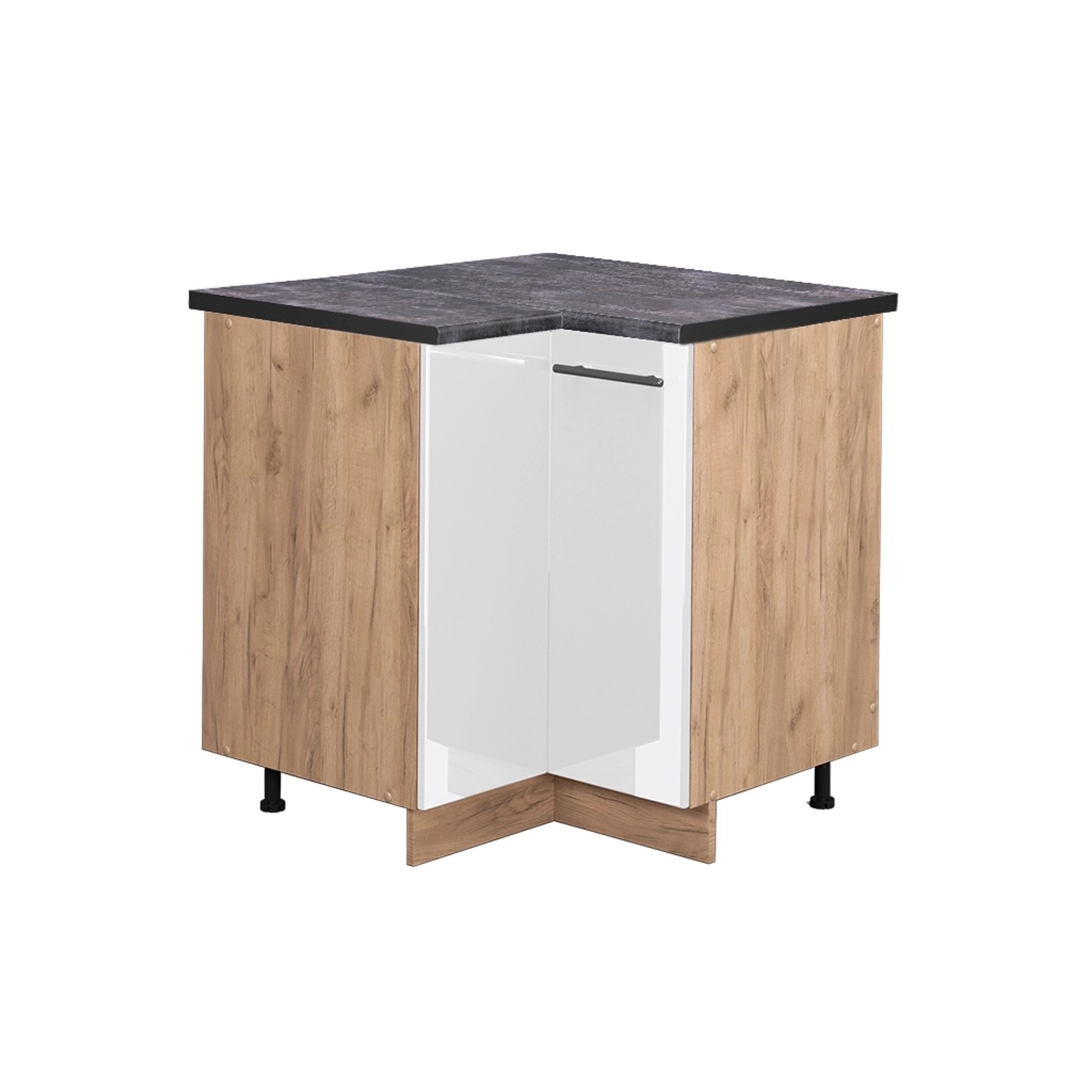 Vicco Eckunterschrank Fame-Line Weiß Hochglanz/Goldkraft Eiche 81 cm AP Anthrazit
