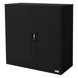 Schwarzer, abschließbarer ML-Design Aktenschrank aus Stahl, 90x40x90 cm, mit 2 Türen.