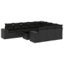 Schwarze 11-tlg. vidaXL Garten-Sofagarnitur aus Poly Rattan mit Kissen.