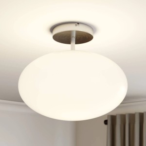 Lindby Deckenlampe Sonika, alufarben, 1-flammig, E27, für Wohnzimmer. Ovale Form, mattes Glas.