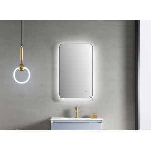 DSK LED-Lichtspiegel Black Real, 70x43 cm, mit umlaufender Beleuchtung und schwarzem Rahmen.