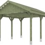Satteldach-Carport Wallgau 430x500 cm mit Dachlattung aus grün imprägniertem Holz.