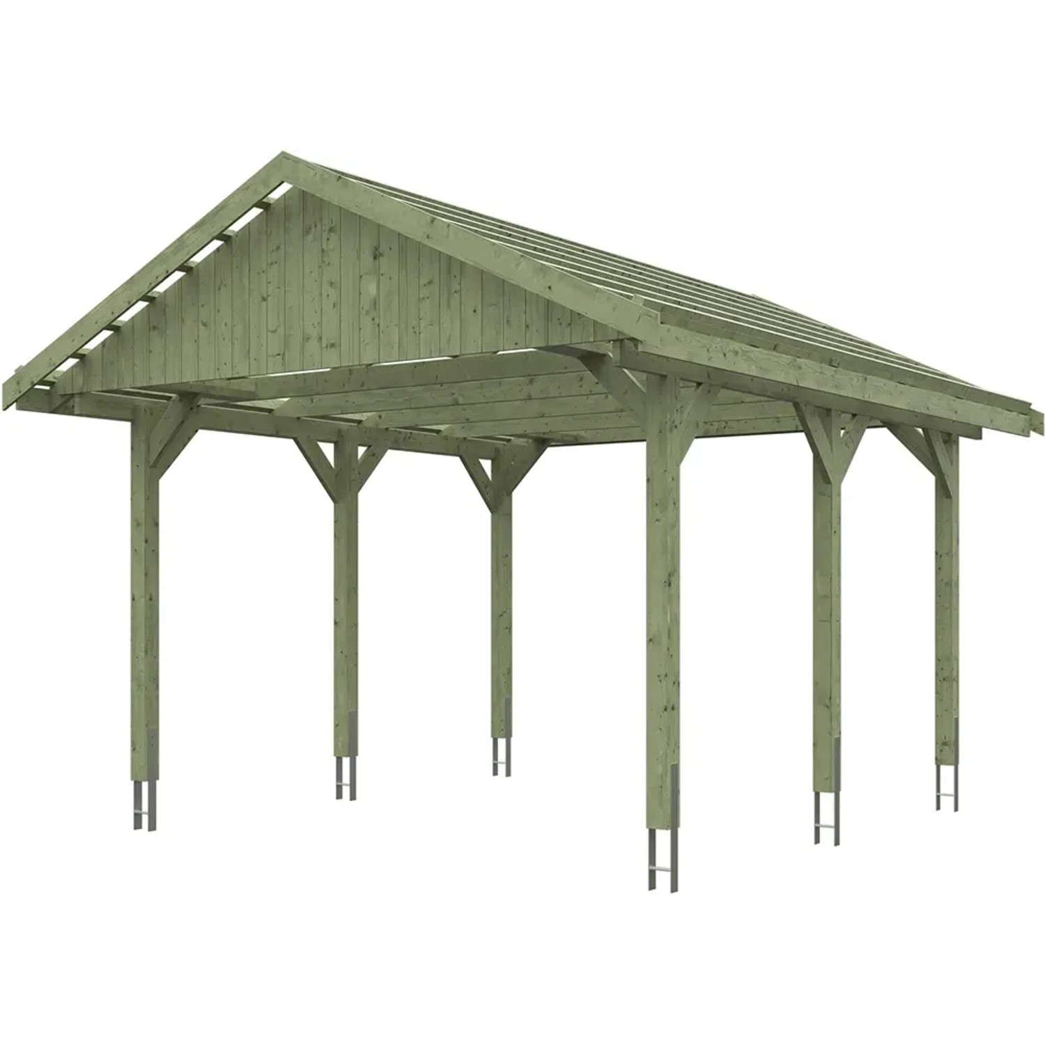 Satteldach-Carport Wallgau 430x500 cm mit Dachlattung aus grün imprägniertem Holz.