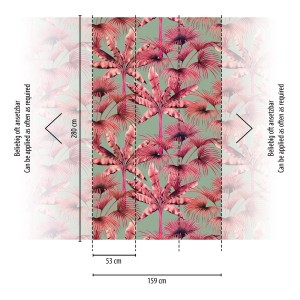 A.S. Creation Fototapete mit Palmenblättern in Pink und Grün, 1,59x2,8m, für tropisches Flair.