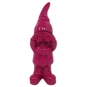 Magenta Deko-Figur: Zwerg mit Fernglas, 38 cm hoch, für die Gartendekoration.