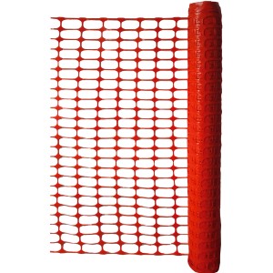 Gerollter, oranger Schake Kunststoff-Fangzaun, 50 m lang, für Baustellen und Absperrungen.