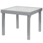 Quadratischer, silberner ib style Gartentisch Diplomat mit Glasplatte und Aluminiumgestell.