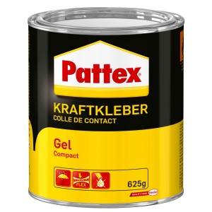 Dose Pattex Kraftkleber Gel Compact, 625g, transparent. Flexibler Kontaktkleber für präzises Auftragen.