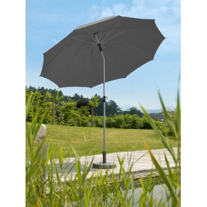 Anthrazitfarbener Schneider Marktschirm (Ø 220 cm) mit Knickfunktion im Garten.