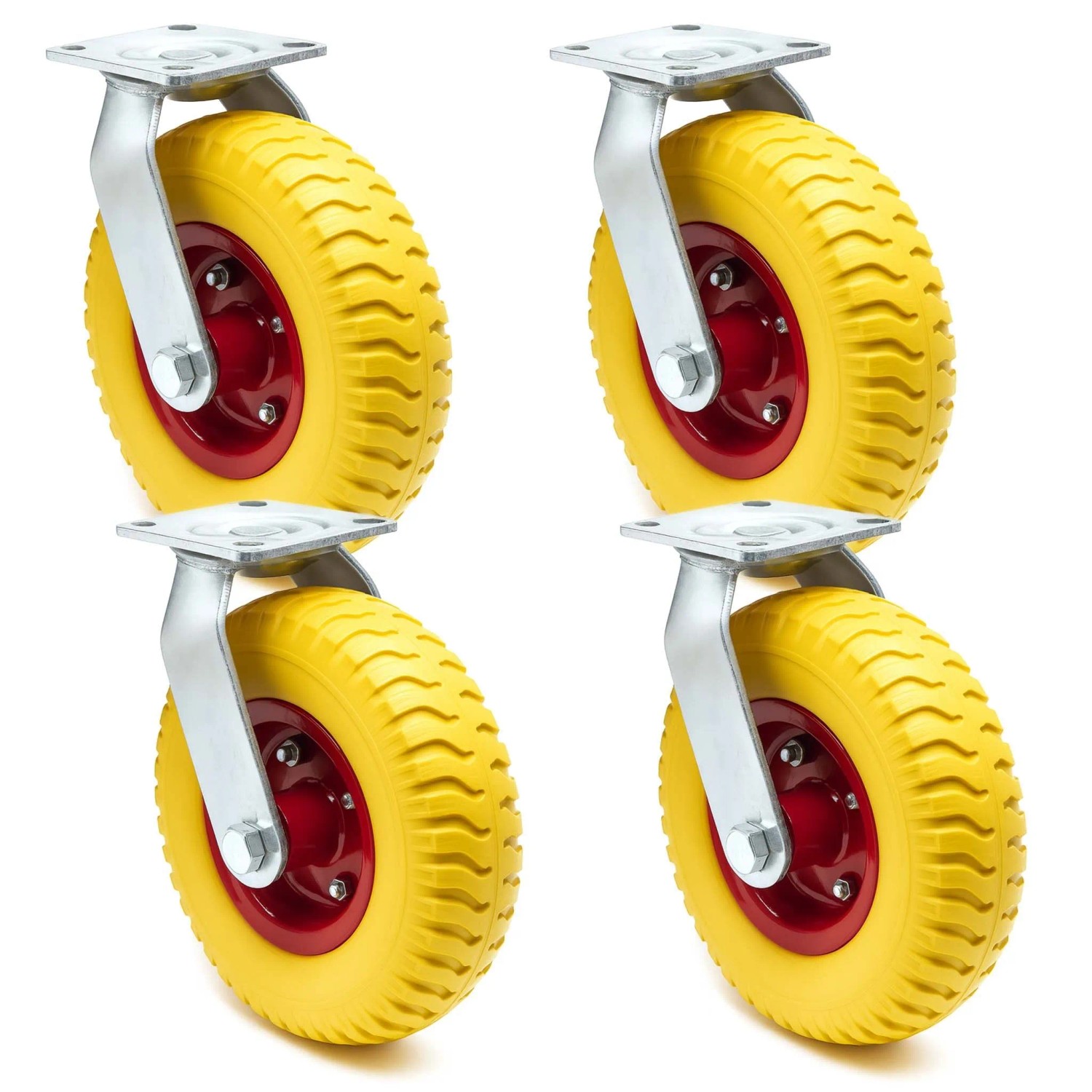Wiltec Lenkrollen Set 4X 220X58Mm Transportrolle Pannensicher Gelb Vollmaterial