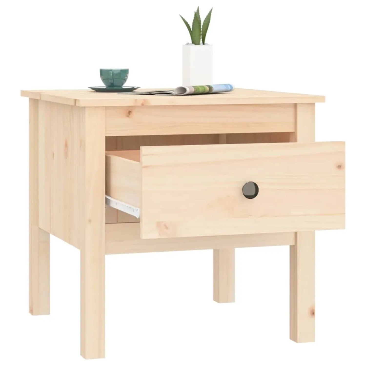 vidaXL Beistelltisch aus Kiefernholz mit Schublade, 50x50x49 cm.