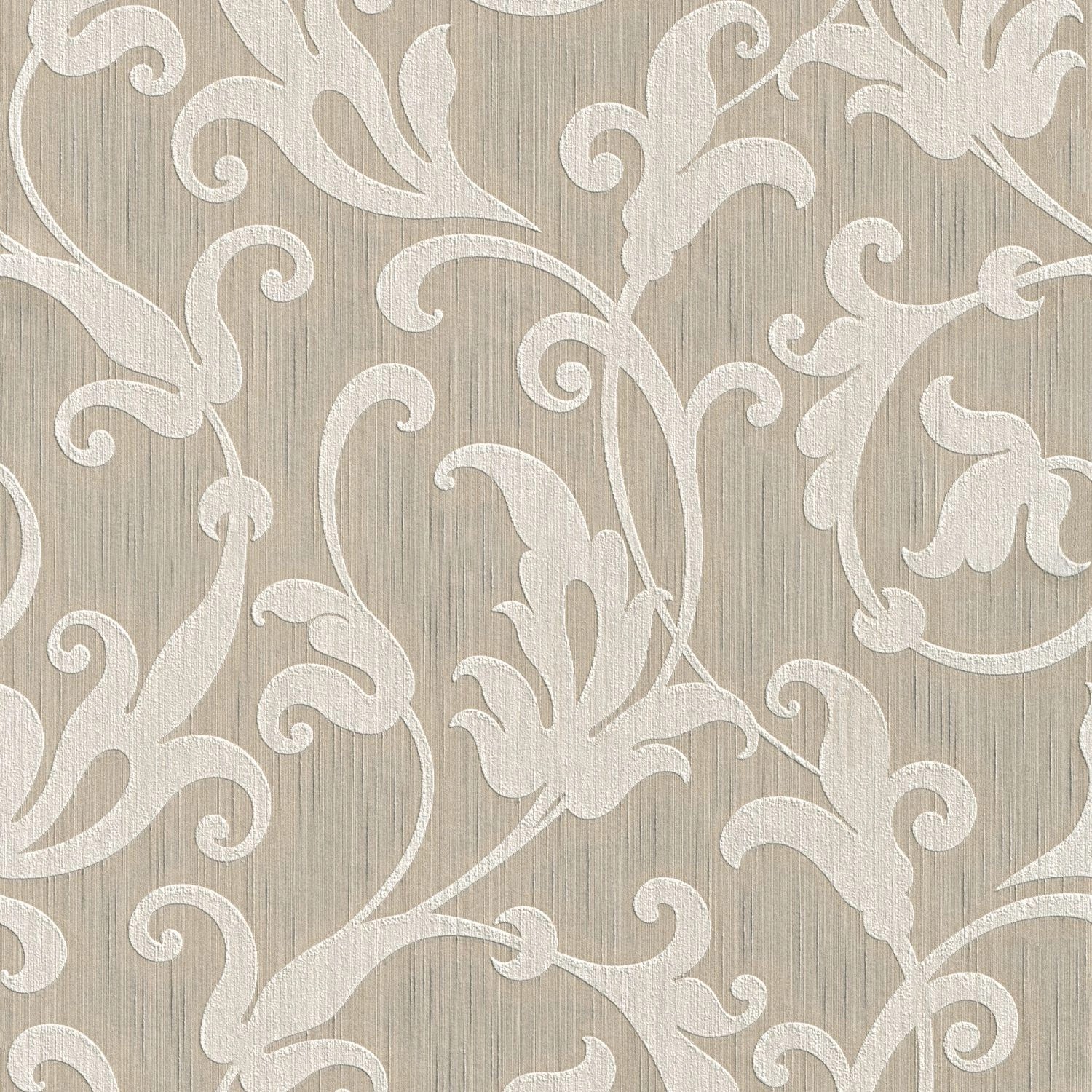 PROFHOME 954901-GU Textiloptik Tapete Barock Matt Beige Silber 0,53 m x 10, günstig online kaufen