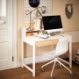 Weißer SoBuy Schreibtisch FWT106-W mit Ablagen und Schublade für Homeoffice.
