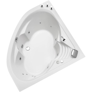 Ottofond Whirlpool Cascade, 140x140 cm, weiß, mit Schwallarmatur. Eck-Whirlpool-Badewanne mit Massagedüsen.