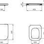 Technische Zeichnung: Ideal Standard i.life A WC-Sitz mit Softclosing, Maße und Details.