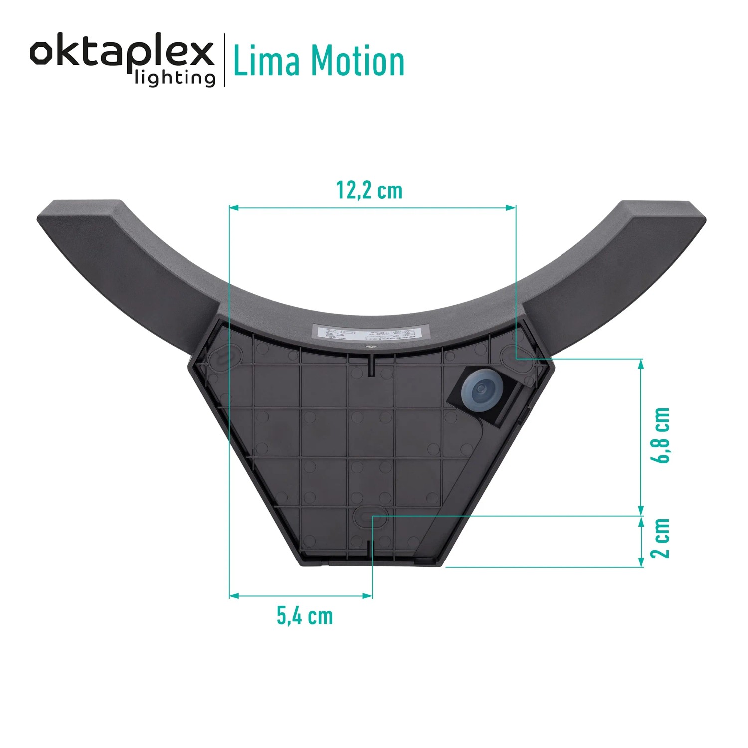 Oktaplex LED Außenleuchte Lima mit Bewegungsmelder, Maße und Details.