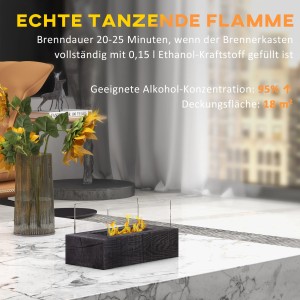 HOMCOM Ethanol Kamin Tischfeuer mit Flamme, schwarzer Tischkamin für Innenräume.