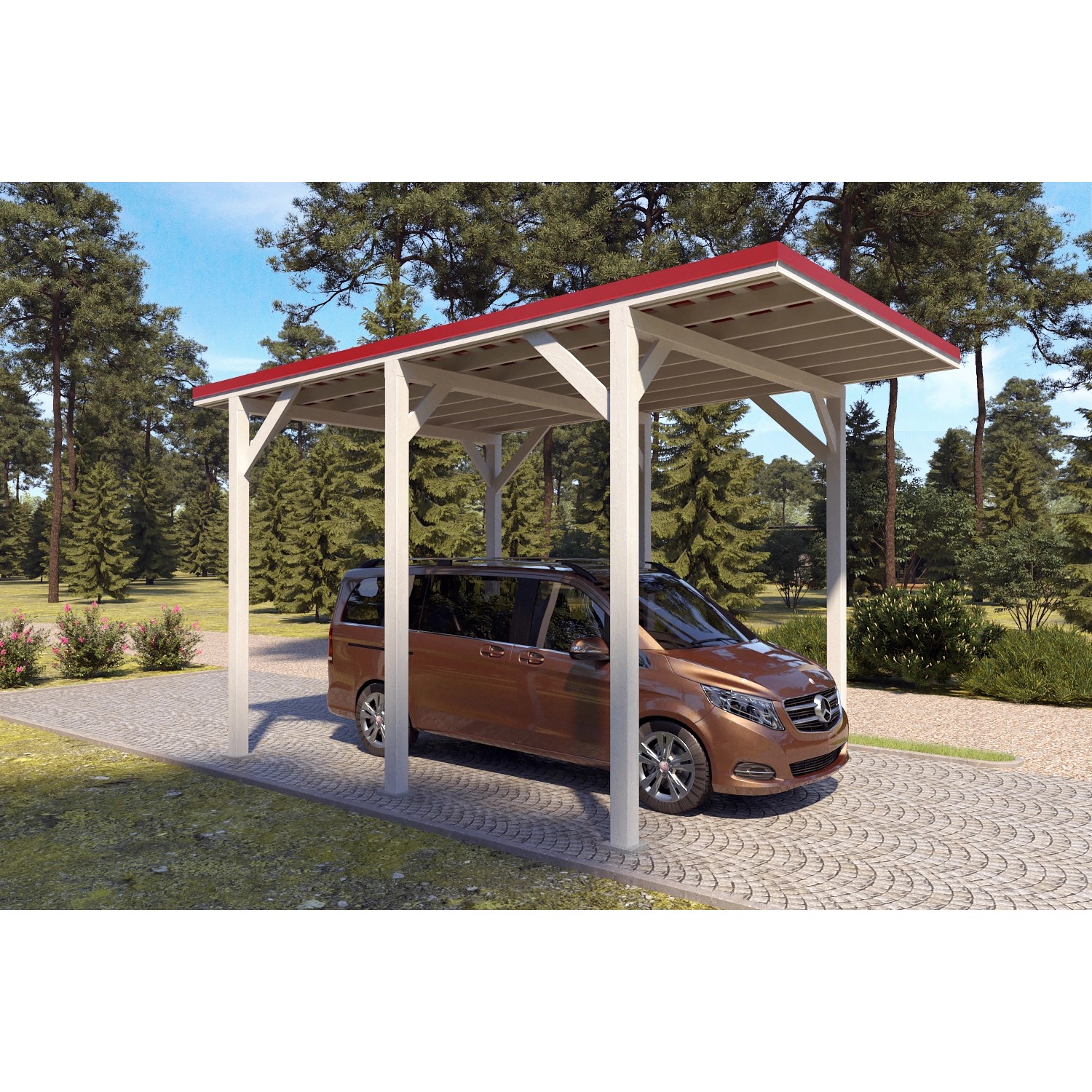 Holzbrüder Camping-Carport Ralf 24m² Reinweiß-Rot günstig online kaufen