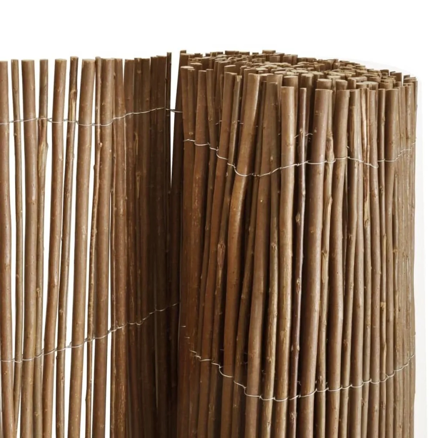 Braun gebeizter Weidenzaun, 300x100 cm, für den Garten als Sichtschutz.