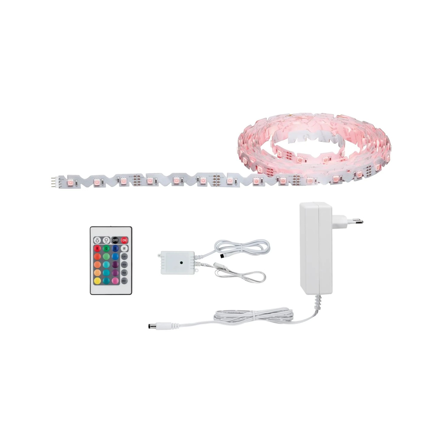 Paulmann FlexLED 3D Basis-Set: 5 m RGB LED-Streifen mit Fernbedienung und Netzteil.