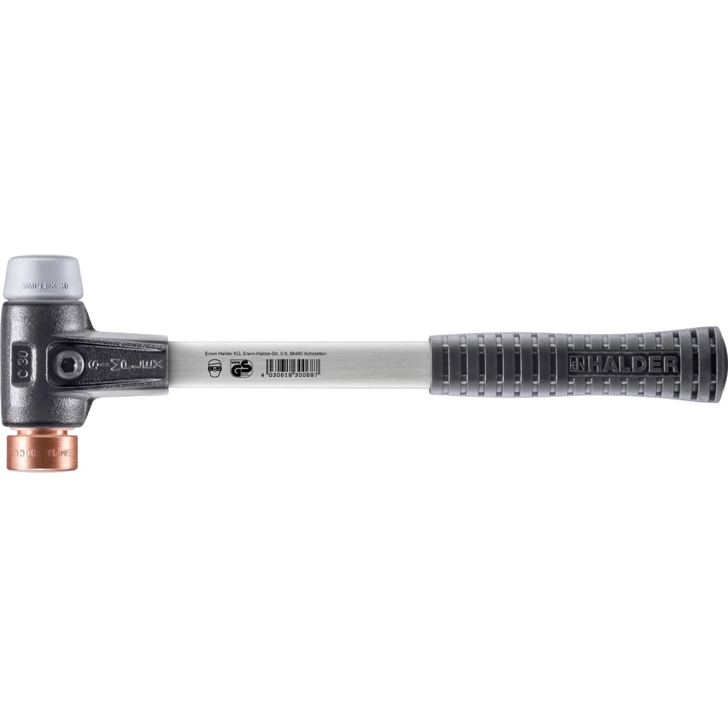 Halder Simplex Schonhammer Ø 30 mm TPE-mid Grau   Kupfer mit Verstärktem Te günstig online kaufen