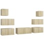 VidaXL TV-Schrank-Set, 7-teilig, Sonoma-Eiche, Holzwerkstoff. Wohnwand mit mehreren Schränken.