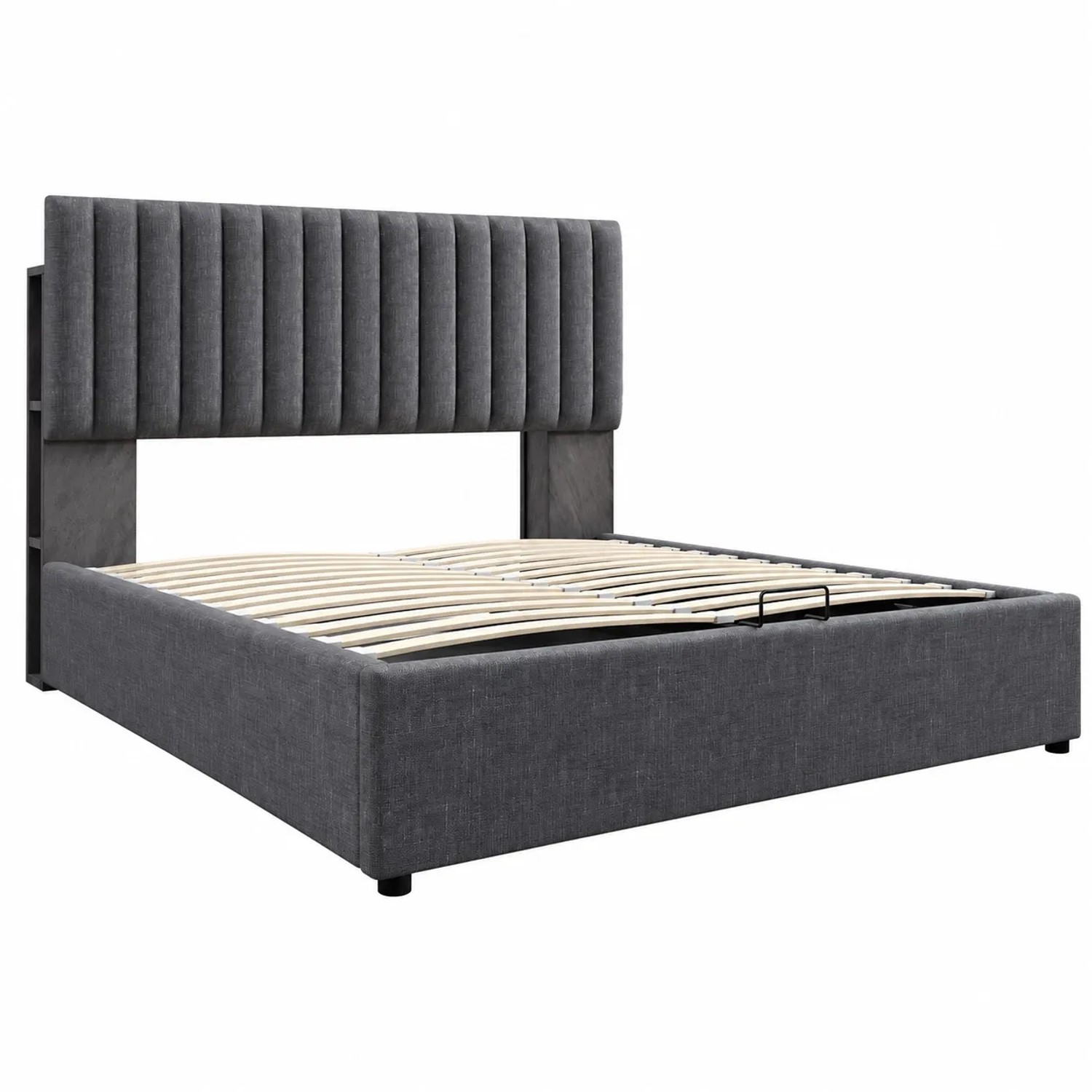 okwish Polsterbett 140x200cm mit LED USB C Stauraum Schlafzimmer Grau ohne Matratze