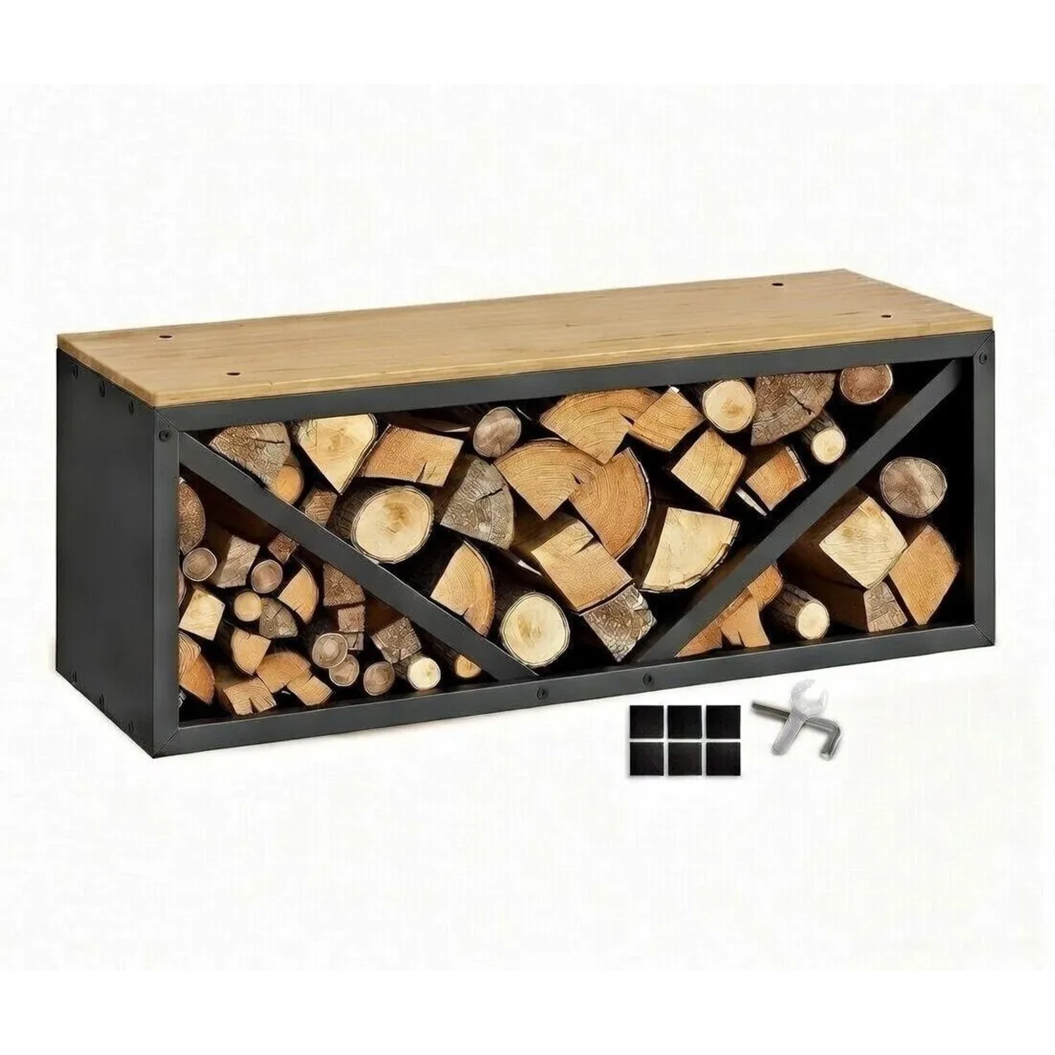 BLACK OAK Kaminholzbank OHIO 102×41×35 cm – Stabile Kaminholzbank aus Stahl Pulverbeschichtet für Kaminholz Innenbereich