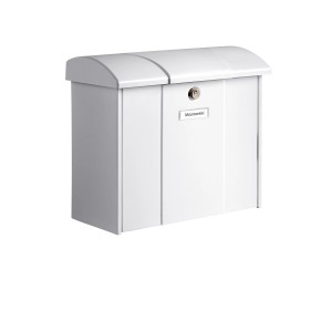 Weißer Burg Wächter Briefkasten Olymp 916 mit aufklappbarem Regendach.