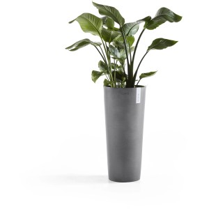 Grauer Ecopots Pflanztopf Amsterdam High (Ø 32,5 cm) mit Pflanze, ideal für Innen- und Außenbereich.