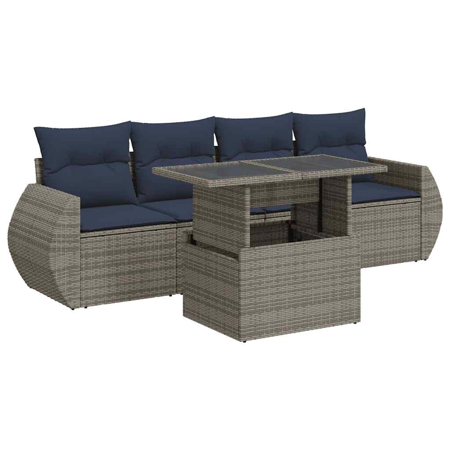 vidaXL 5-Tlg Garten-Sofagarnitur mit Kissen Grau Poly Rattan Akazie 3326562 günstig online kaufen