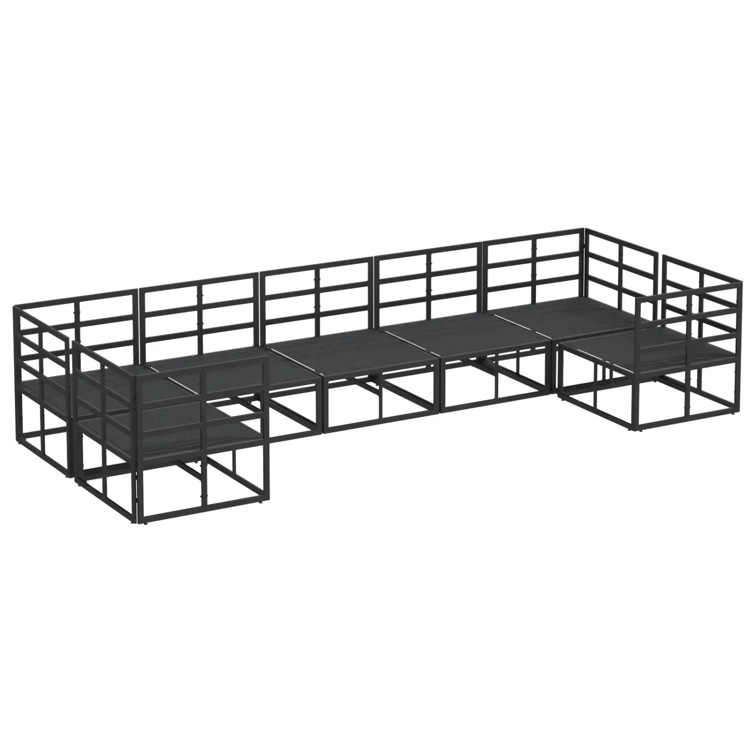 vidaXL Garten-Sofa-Set, 7-teilig, schwarz, Aluminium. Modulares Lounge-Set für Terrasse und Garten.