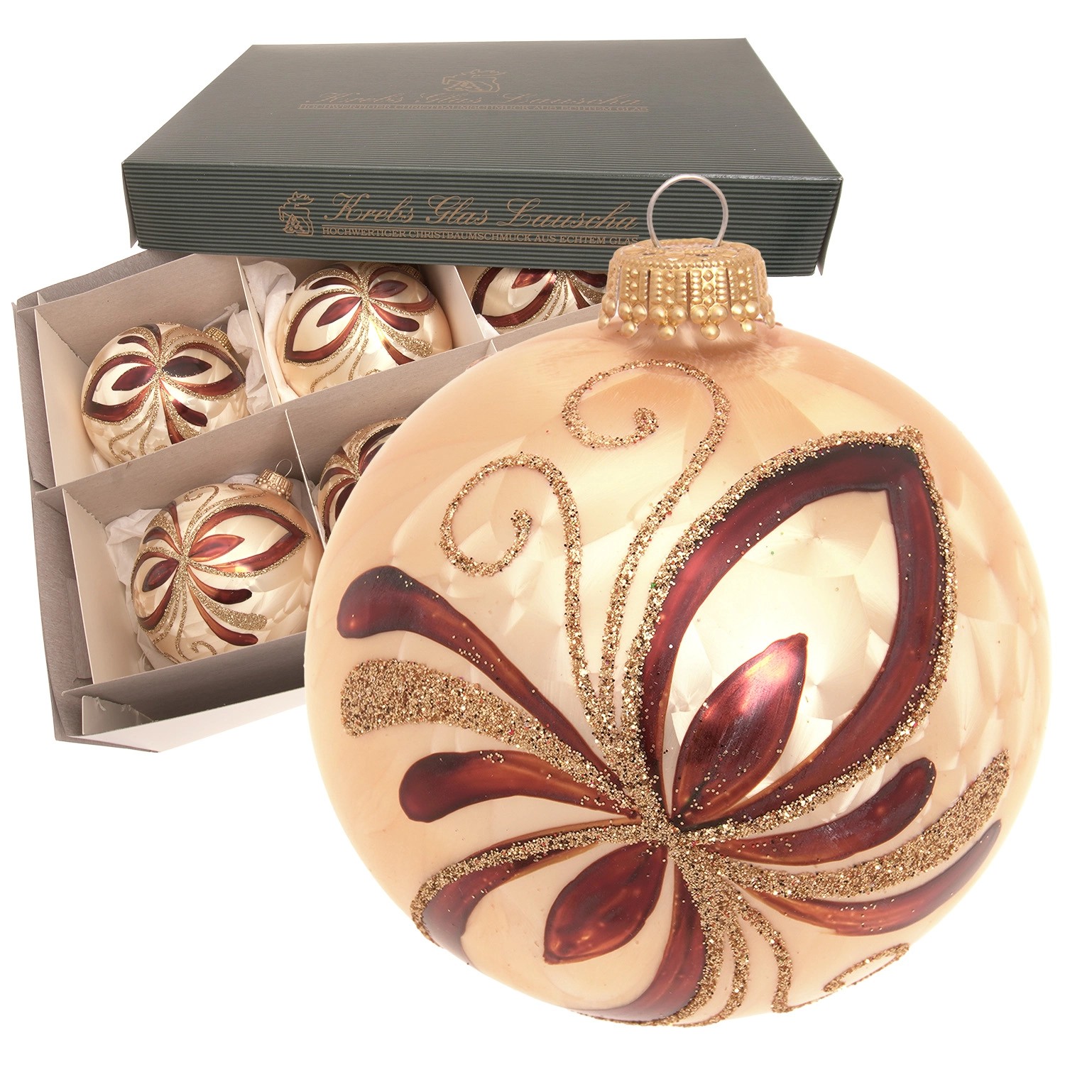 Krebs Glas Lauscha Weihnachtskugeln mit Blüte 6er-Set 8cm