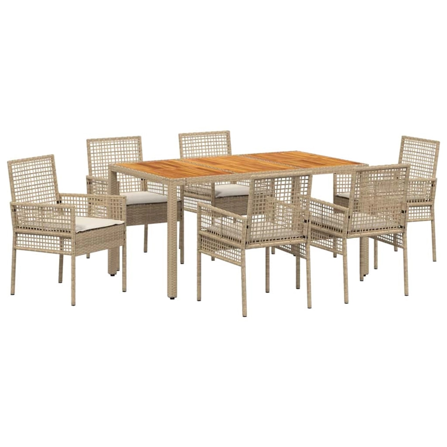 vidaXL 7-Teilige Gartentischgruppe mit Kissen in Beige aus Poly Rattan 3334 günstig online kaufen